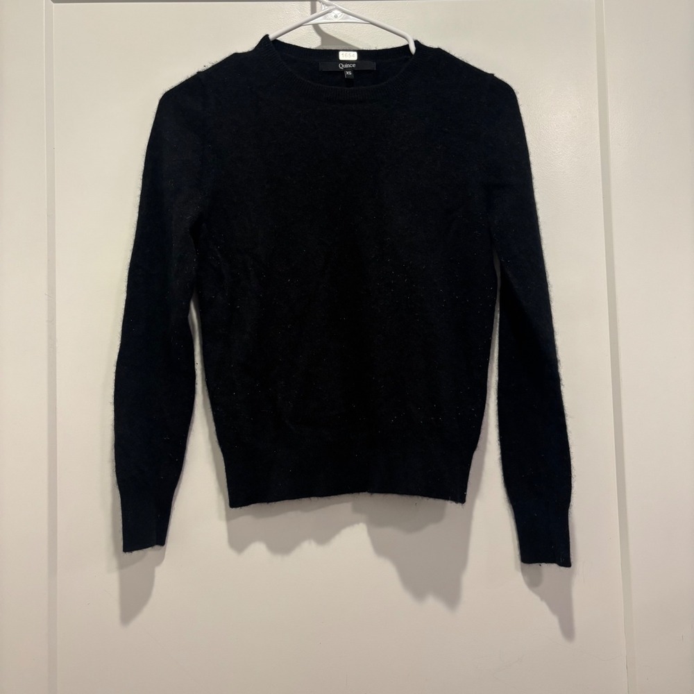 Quince Black Crewneck Long Sleeve Knit Sweater Womens XS - Picture 1 of 7